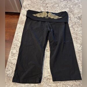 Victoria’s Secret Yoga Pants Foldover Legging Black Gold Angel Wings Large Crop